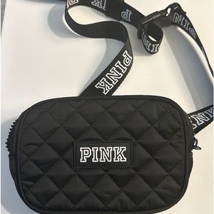 Victoria Secret PINK Black Quilted Fanny Pack Belt Crossover NWOT